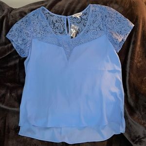 Lace and chiffon blue Express blouse size large